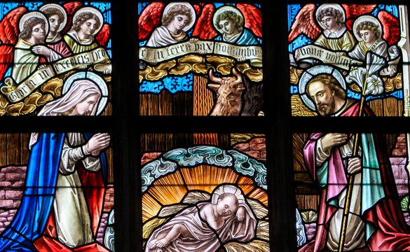 Stained Glass - Nativity Scene at Christmas