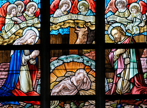 Stained Glass - Nativity Scene at Christmas