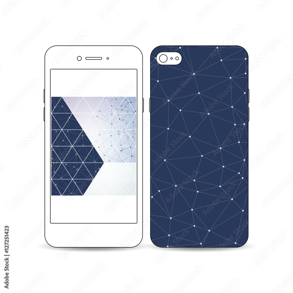 Aufkleber mobile smartphone with an example of the screen and cover design isolated on white. polygonal low po