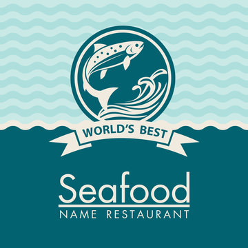 seafood menu design on a blue background