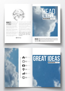 Set of business templates for brochure, magazine, flyer, booklet or annual report. Beautiful blue sky, abstract background with white clouds, leaflet cover, layout, vector illustration.