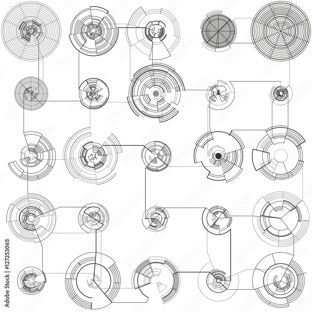 Poster abstract hud elements on white background. high tech motion design, round interfaces, connecting sys
