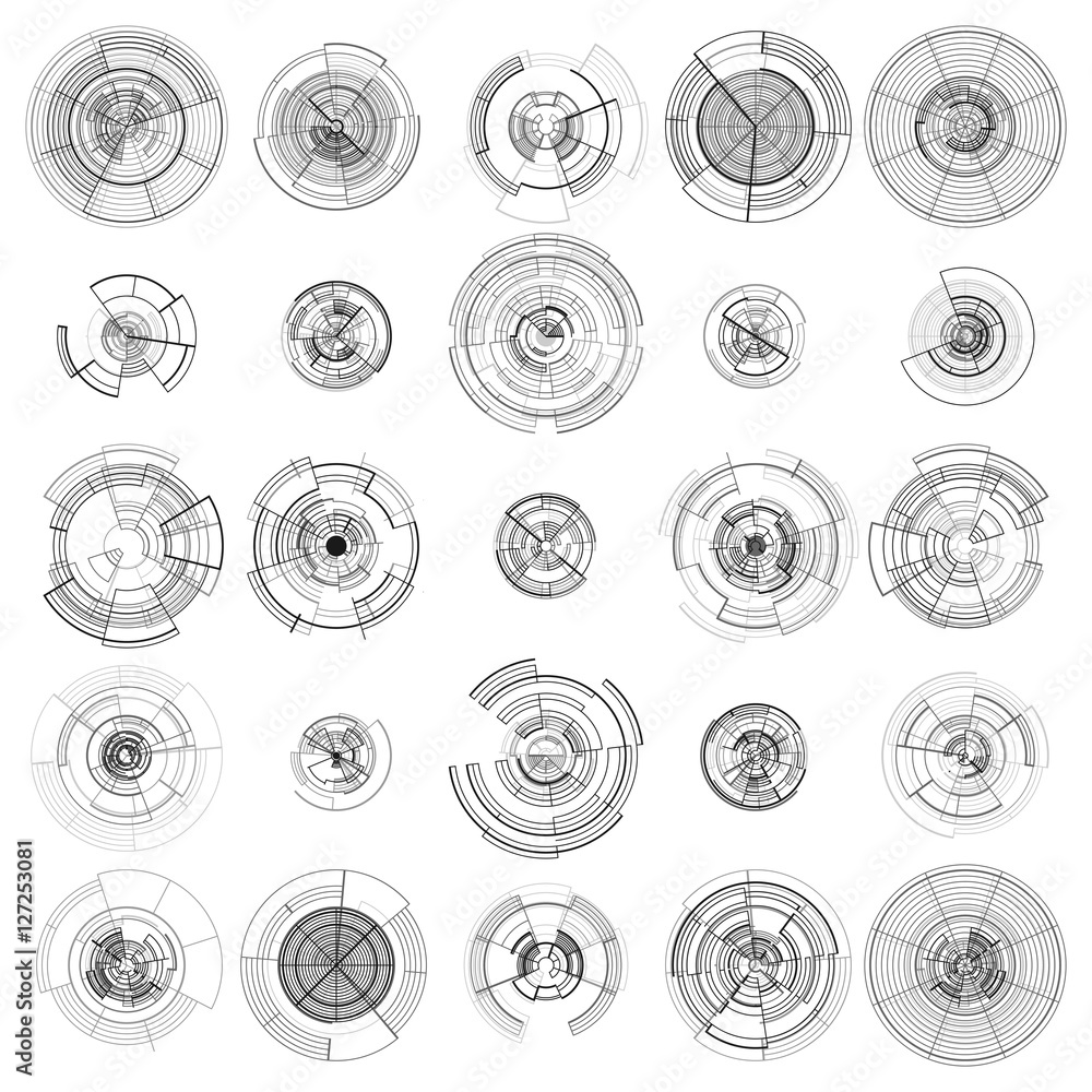 Poster set of abstract hud elements isolated on white background. high tech motion design, round interfaces