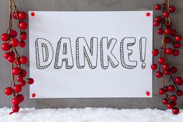 Label, Snow, Christmas Decoration, Danke Means Thank You