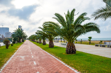 Fototapeta premium The beautiful bike path on the embankment in Batumi, Georgia.