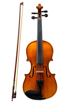 Violin with bow isolated on white