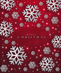 Christmas and New Years red background with paper snowflakes