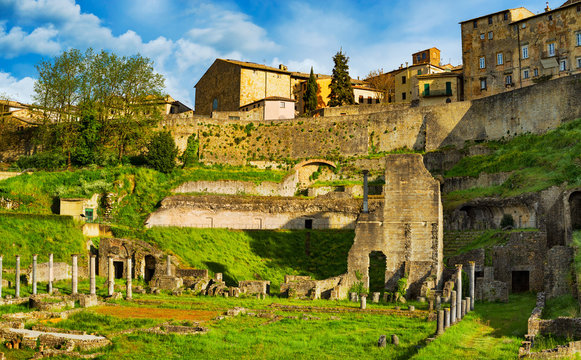 Volterra, roman theatre ruins. Tuscany, Italy.