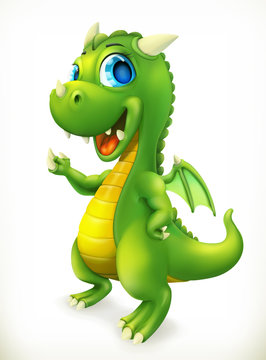 Little Dragon cartoon character. Funny animals 3d vector icon