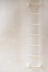 Abstract image with rungs of painted shipboard ladder on bord