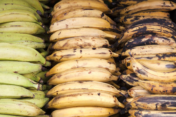 Plantains at outdoor market. Horizontal. © Noel