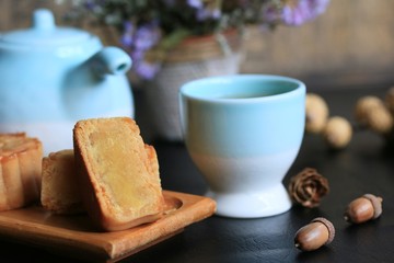 Festival moon cake and hot tea - Chinese cake