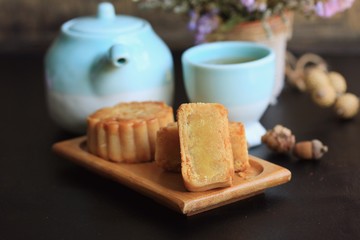 Festival moon cake and hot tea - Chinese cake