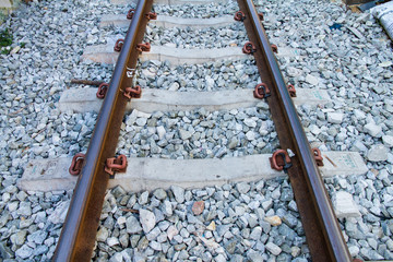 Railroad tracks at a train station.selective focus