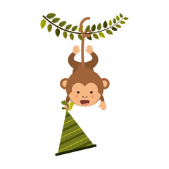 Monkey cartoon with party hat icon. Happy birthday celebration card and decoration theme. Isolated design. Vector illustration