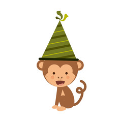 Monkey cartoon with party hat icon. Happy birthday celebration card and decoration theme. Isolated design. Vector illustration