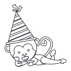 Monkey cartoon with party hat icon. Happy birthday celebration card and decoration theme. Isolated design. Vector illustration