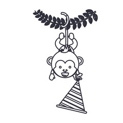Monkey cartoon with party hat icon. Happy birthday celebration card and decoration theme. Isolated design. Vector illustration