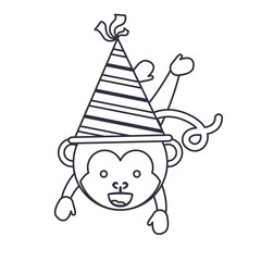 Monkey cartoon with party hat icon. Happy birthday celebration card and decoration theme. Isolated design. Vector illustration