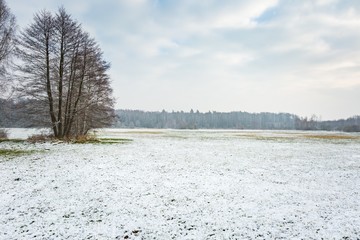 Winter landscape with snow covered countryside