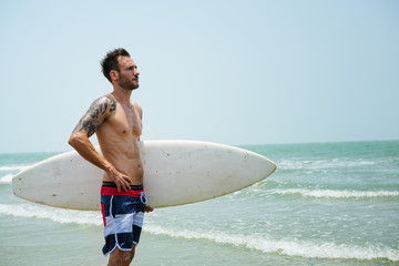 Naklejka na ściany i meble Man Beach Summer Holiday Vacation Surfing Concept