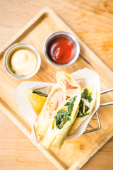 Fried spring roll with ham cheese and spinach vegetable