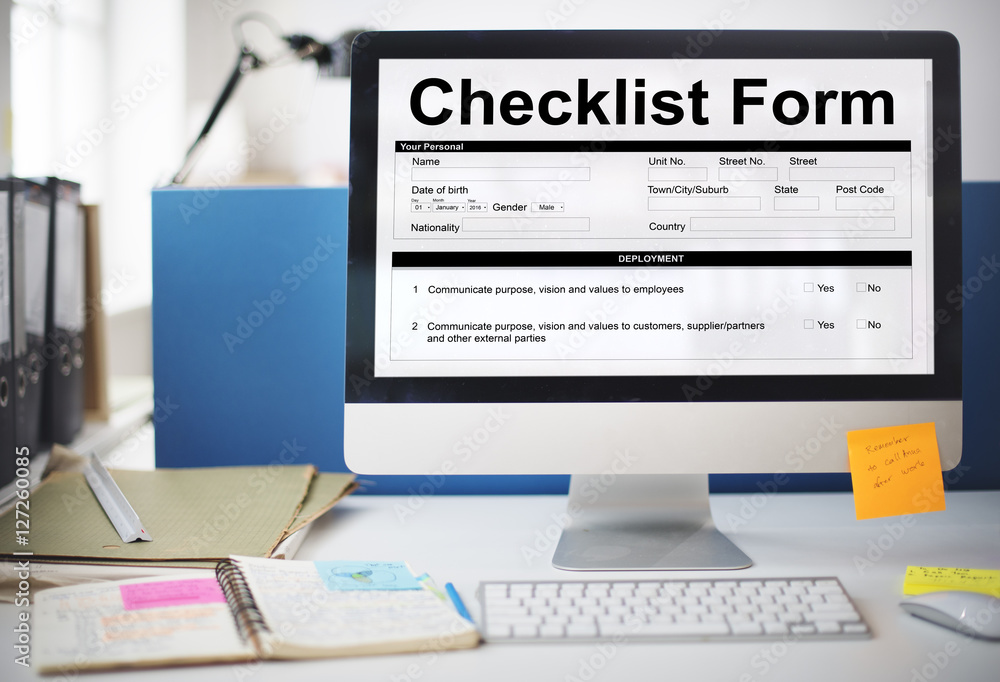 Poster checklist form document data information contract concept