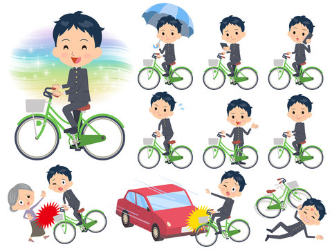 school boy gakuran ride on city bicycle
