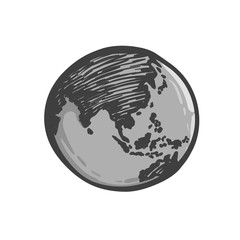 Earth icon hand-drawn on white background. World map in doodles style or globe retro style. Nature concept. Environment design for earth day.