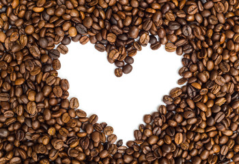 White heart shape space by coffee beans