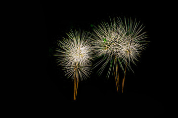Fireworks in the night.New Year celebration fireworks,Colorful fireworks over dark sky, displayed during a celebration event