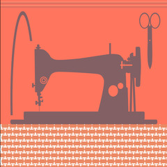 силуэт швейной машинки на красном фоне, векторная иллюстрация - obrazy, fototapety, plakaty