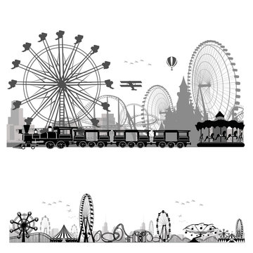 Vector illustration.Roller Coaster Silhouette .Carousel