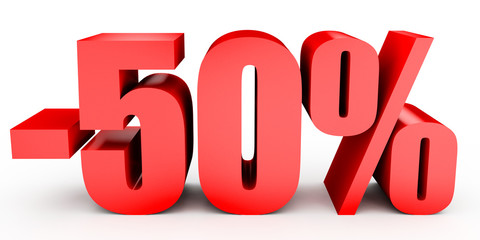 Discount 50 percent off. 3D illustration on white background.