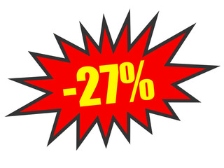 Discount 27 percent off. 3D illustration on white background.