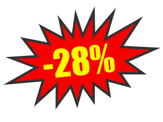 Discount 28 percent off. 3D illustration on white background.