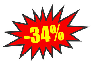 Discount 34 percent off. 3D illustration on white background.