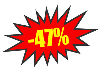 Discount 47 percent off. 3D illustration on white background.