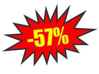 Discount 57 percent off. 3D illustration on white background.