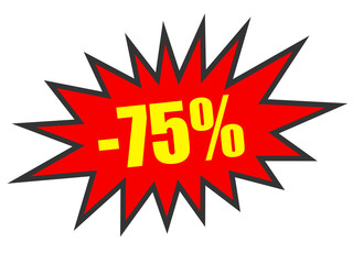 Discount 75 percent off. 3D illustration on white background.