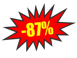 Discount 87 percent off. 3D illustration on white background.