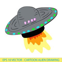 Crazy funny, whacky spaceship or UFO. Original hand drawn illustration
