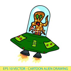 Crazy funny, whacky alien space monster. Original hand drawn illustration.