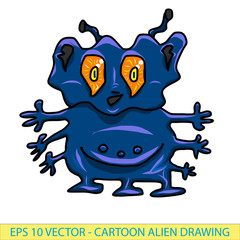 Crazy funny, whacky alien space monster. Original hand drawn illustration.