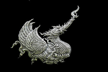 Decorative Art of Lanna Thai silver carving art on temple wall .