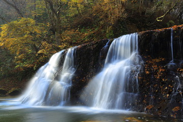Fototapeta na wymiar 葛丸渓流　紅葉の一の滝