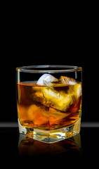 whiskey with ice in a glass