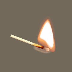 горящая спичка на сером фоне, векторная иллюстрация