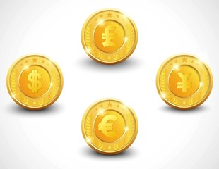 Set of golden badges with some of currency signs