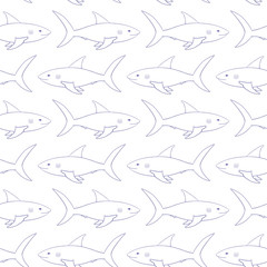 Shark. Outline drawing seamless background